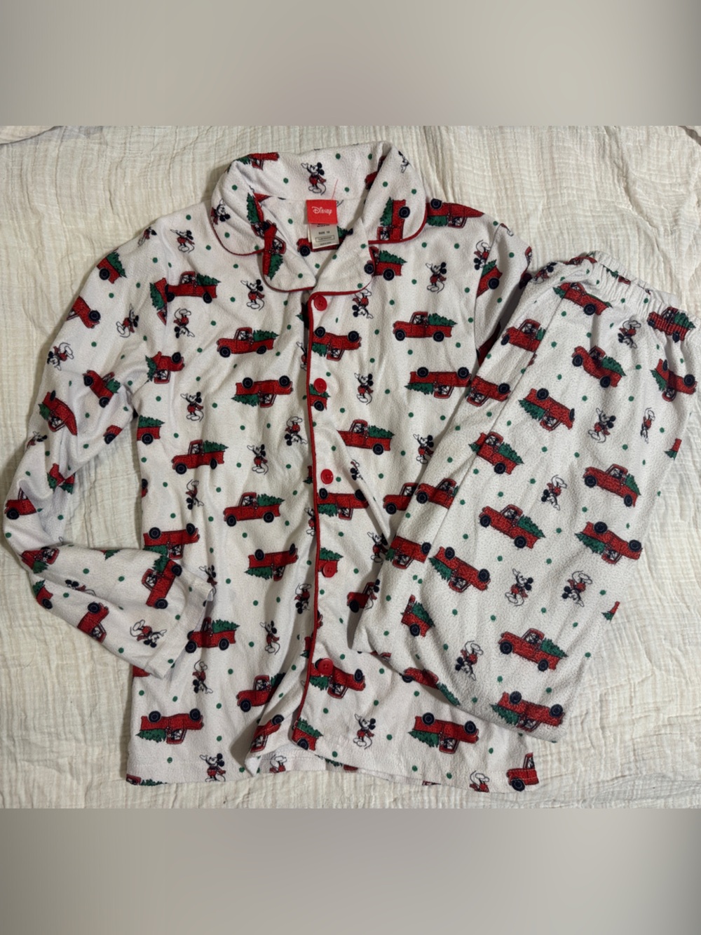 Disney White and Red Holiday Truck Kids Pajama Set